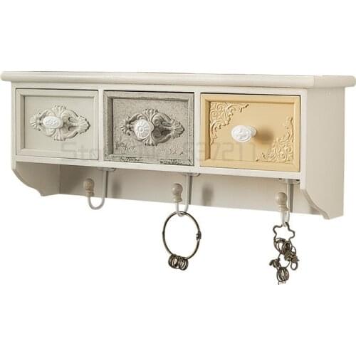 Wall hole free storage rack retro decoration hook wall hanging key rack