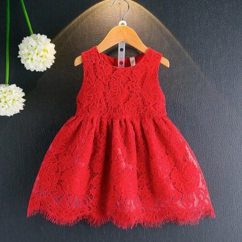 2017 New Summer Red Sleeveless Toddler Clothes Princess Girl Lace Dress Child Baby Girls Party Birthday Wedding Dresses JW2175