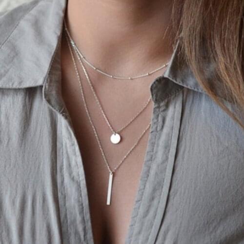 New Fashion European Simple Gold Silver Plated Women Jewelry Collar Multi Layers Bar Coin Necklace Clavicle Chains