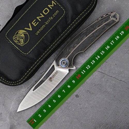 VENOM New Kestrel M390 Steel Outdoor Folding Pocket Knives EDC Tool Titanium Carbon Fiber Handle for Gift Collections