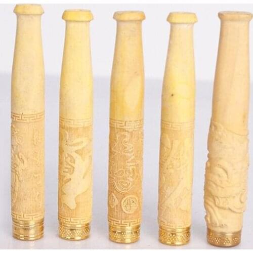 New Vintage Boxwood Carved Rod Filter Cigarette Holder Emboss Crafts Gadgets for Men Triple Filtration for Cigarette Accessories