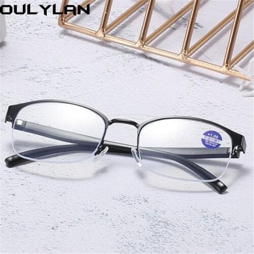 Oulylan Business Reading Glasses for Men Anti Blue Light Half Frame Presbyopia Eyeglasses Reader Hyperopia Diopter +1.5 2.0 2.5