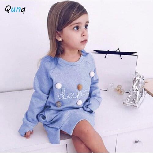 Qunq Girls Sweatshirt Dress Long Sleeve Spring Fall Kids Clothes for Girl Letter Hairball Toddler Children Princess Costume