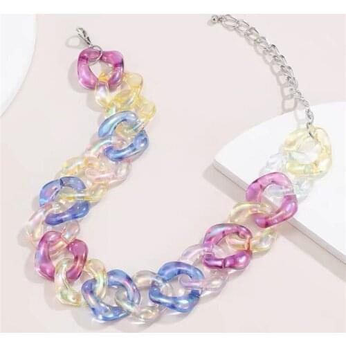 Rainbow Acrylic Chain Necklace for Women Fashion Statement Big Chunky Resin Hip Hop Choker Collar Be Riotous with Colour Femme