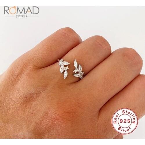 ROMAD Women Leaf Shape Diamond Jewelry Rings Luxury S925 Sterling Silver Horse Eye Zircon Open Ring For Girls Wedding Jewelry