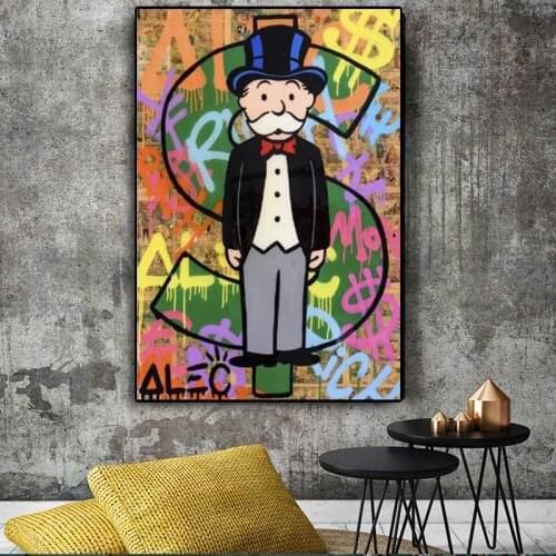 Modern Alec Monopoly Canvas Painting Dollor Money Graffiti Posters and Print Wall Art Picture for Living Room Decoration Cuadros