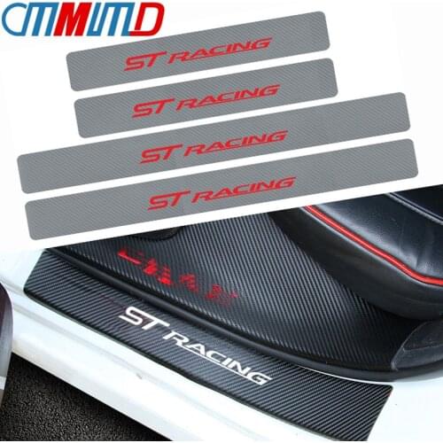 Car Styling 4pcs Car Sticker ST RACING Door Sill Protector Carbon Fiber Stickers for Ford focus racing ESCORT