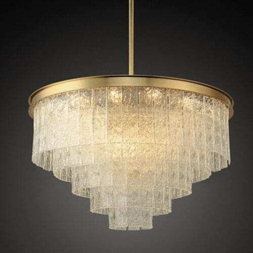 RH Water Pattern Glass Sheet E14 Led Pendant Lights Plate Gold / Chrome Round Metal Luminarias Lamparas Deco Fixtures