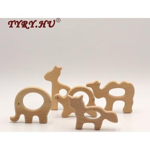 TYRY.HU 25Pcs Animal Shaped Beech Wooden Teether Natural Healthy Baby Wooden Chewed Beads Infant Teething Toys DIY Accessories