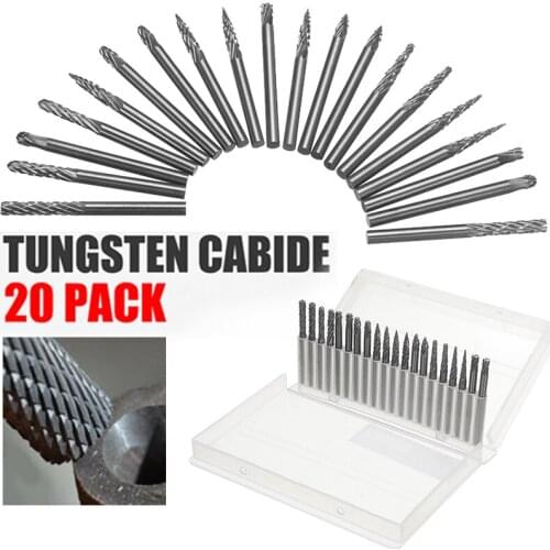 20pcs Tungsten Carbide Rotary Tool Single /Double Solid Groove Burr File 3mm Shank For Metal Removal Deburring Polishing