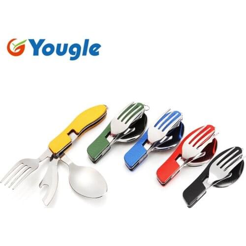 Yougle 3 In 1 Pocket Folding Spoon Fork Cutlery Camping Hiking Travel Kits multi tableware Outdoor
