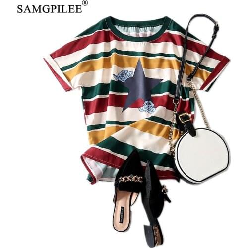 Women T-shirts 2020 Plus Size Women Casual Chiffon Short Tops For Woman Striped O-neck Top Summer Female Women Clothing Summer