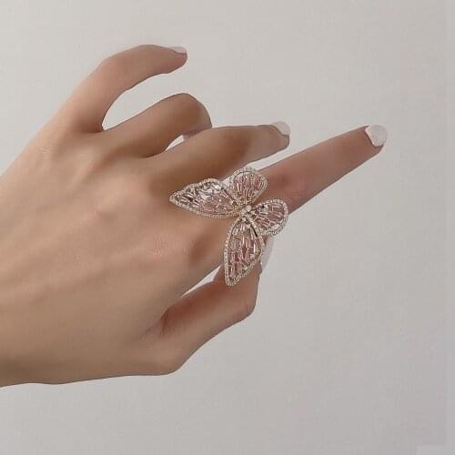 New design Luxury Crystal Rings for Women opening high-grade copper crystal zircon butterfly ring luxury shiny Weddings Party