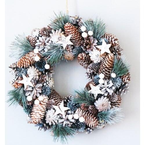 Winter Rustic Xmas Hangings Home Decoration Accessories Christmas Decorations for Home White Snow Wreath with Stars Wreath Door