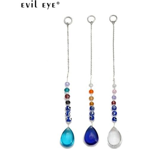 EVIL EYE Blue Turkish Evil Eye Bead Wall Hanging Silver Color Chain Colorful Hanging Decoration for Home Living Room Car BE316