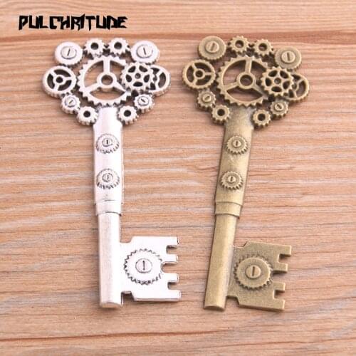 2pcs 31*71mm Two Color Big Steampunk Key Charms Pendants Handmade Decoration Vintage For DIY Jewelry Making Findings