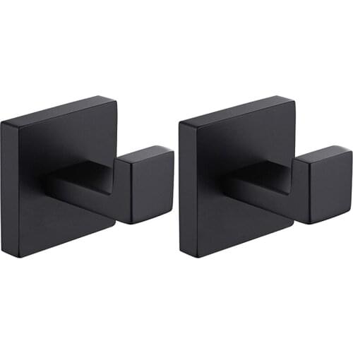 2 Pack Matte Black Towel Hook Stainless Steel Bathroom Rust Proof Clothes Towel Coat Hook Wall Mounted Square Toilet Kitchen Hea