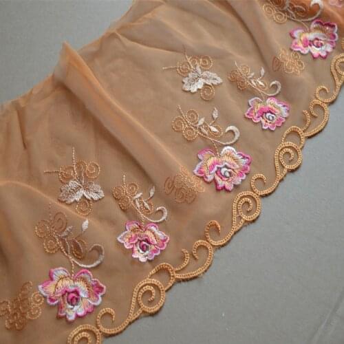 2Yds/Lot 22cm Wide Orange Mesh Color Floral Embroidery High Quality Lace Trim For Undergarments,Wedding Fabric