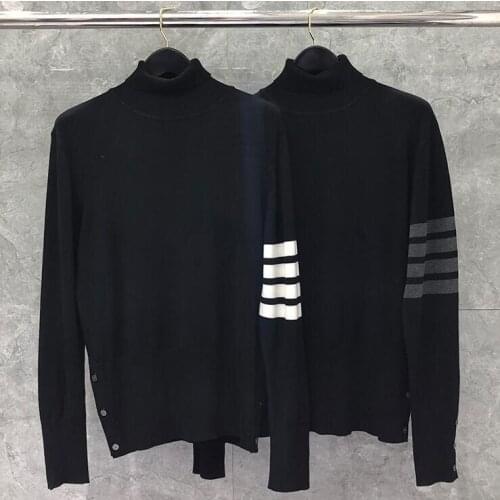 2021 Fashion Brand TB Sweaters Black Men Slim Turtleneck Pullovers Clothing Striped Wool Spring and Autumn Casual Coat