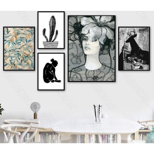 Art Black and White Beauty Deer Poster Nordic Style Wall Waterproof Ointa Canvas Art Painting Modern Bedroom Decoration