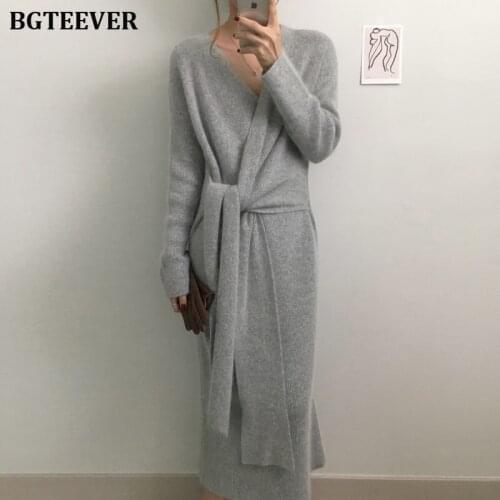 BGTEEVER Elegant Bandage Women Sweater Dress Autumn Winter Bodycon Female Knitted Party Dresses Slim Long Vestidos femme 2019
