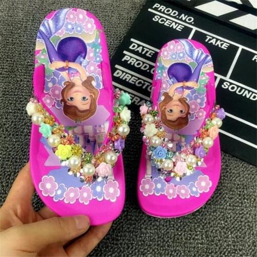 Disney childrens summer 2021 baby girls wear outside princess Sophia small cute cartoon antiskid soft bottom flip-flops