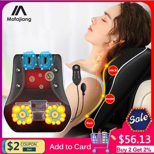 Electric Massage Pillow Shiatsu Head Neck Cervical Ttraction Body Massager Car Back Pillow with Heating Vibrating Massage Device