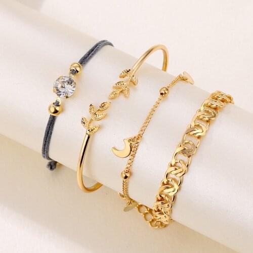 European and American creative simple jewelry with rhinestone alloy metal chain bracelet set 4-piece for female
