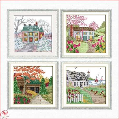 Joy Sunday Cabin Scenery Counted And Stamped Landscape Home Decoration Needlework Needlepoint Cross Stitch kit Handmade Gifts