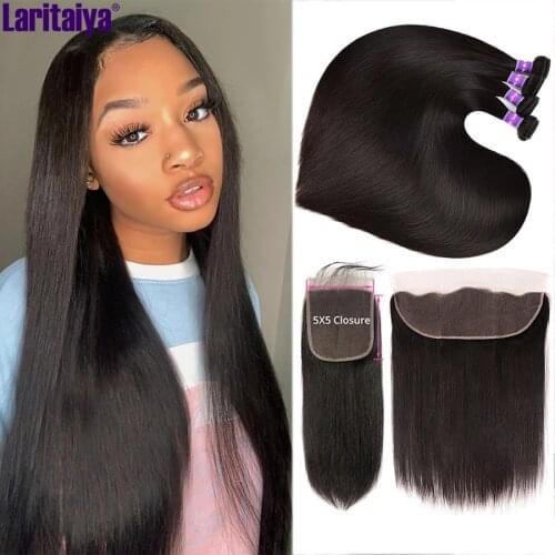 Bone Straight Human Hair Bundles With Frontal HD 5x5 Lace Closure With Bundles Malaysian Remy Hair Weave Bundles With Closure