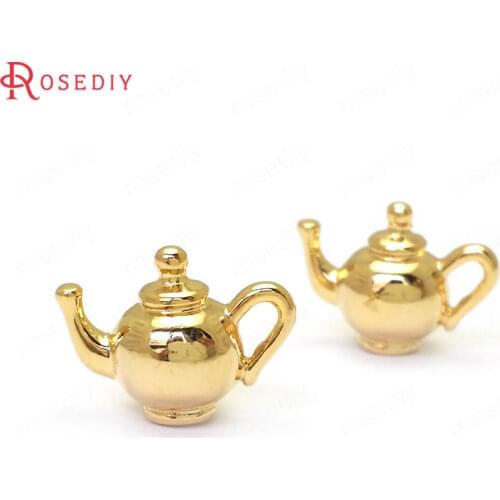 36005)6PCS 15x11x8MM 24K Gold Color Brass 3D Kettle Charms Pendants High Quality Diy Jewelry Findings Accessories