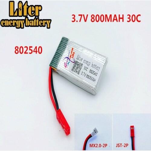 3.7V 800mAH Lipo Battery For 509W DFDF161 Remote control helicopter 3.7V 800mAH 3.7 Lipo battery JST plug MX2.0 plug 802540 30C