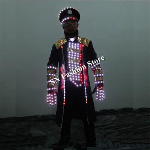 LZ44 Colorful led light robot suit men stage dj show wears clothe led luminous glasses ballroom costumes bar party performance