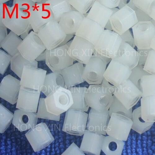 M3*5 5mm 100 pcs white Nylon Hex Female-Female Standoff Spacer Threaded Hexagonal Spacer Standoff Spacer brand new