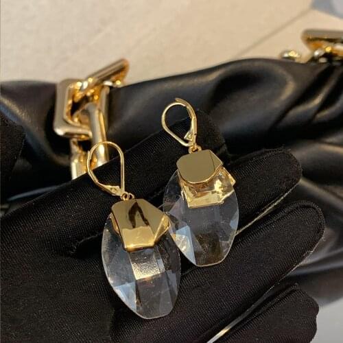 French style lazy cold wind multi-faceted crystal glass long temperament earrings