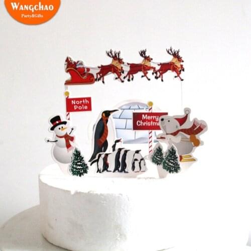 Cartoon Santa Elk Merry Christmas Cake Topper Gift Box Tree Snowman Bear Penguin Xmas Home Decoration Kids Favors Party Supplies