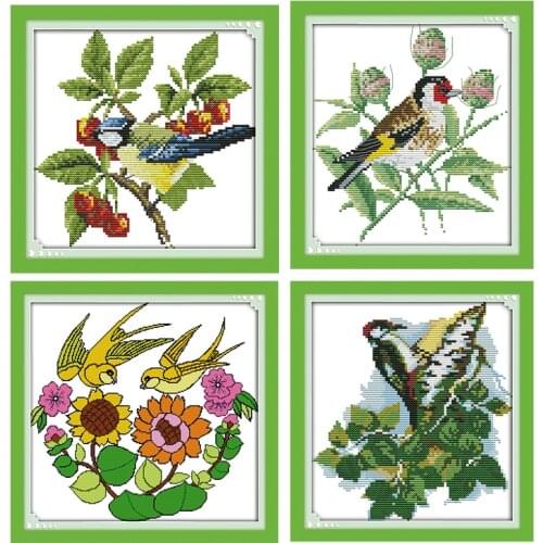 Joy Sunday Stamped Cross Stitch Kits The Bird with Fruit Needlework Embroidery Counted 11CT 14CT Printed Home Decor Handmade Set