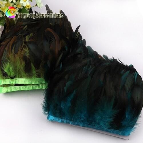 10 meters Real Chicken Rooster Tail Feathers Trims Strip for Wedding Party Clothing Rooster Feather Trims DIY