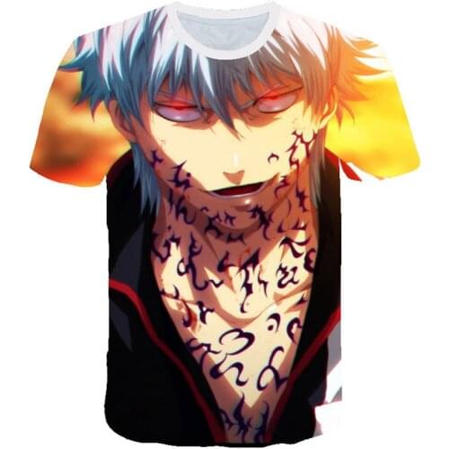 Summer 2021 New Gintama Silver Soul Face T-shirt 3d Printing Cosplay Japanese Anime Style Short Sleeve Boys and Girls T-Shirt