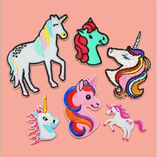 New Cartoon Animal Patches Embroidered Unicorn Horse Appliques Fabric Stickers for baby clothes bags DIY Patchwork Supplier