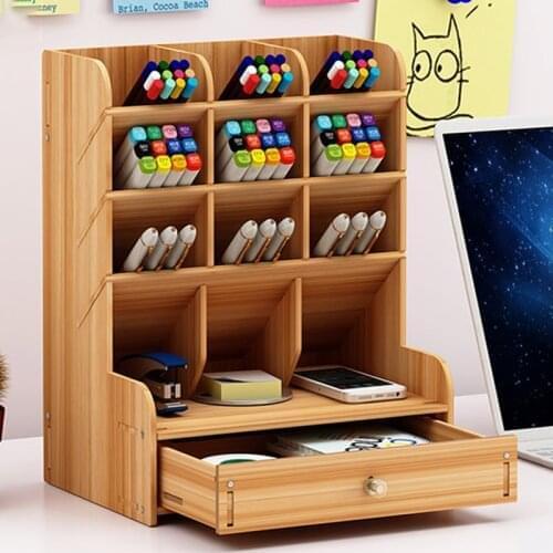 New Creative Pen Container Storage Box Small Lattice Office Desktop Shelf Students Home Personality Simple Pen Organizer