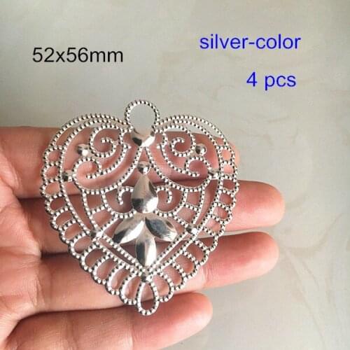 Samples - 4 pcs Metal Stamping Filigree Charms For Earrings,Necklace...Gold/Silver/Bronze Fan/Heart/Cross/Waterdrop...Shapes