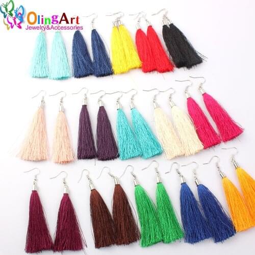 OlingArt 75mm 6Pcs Mix Color Silk Satin Tassel Charms handbag Pendants DIY women earrings Bracelet necklace jewelry making 2019