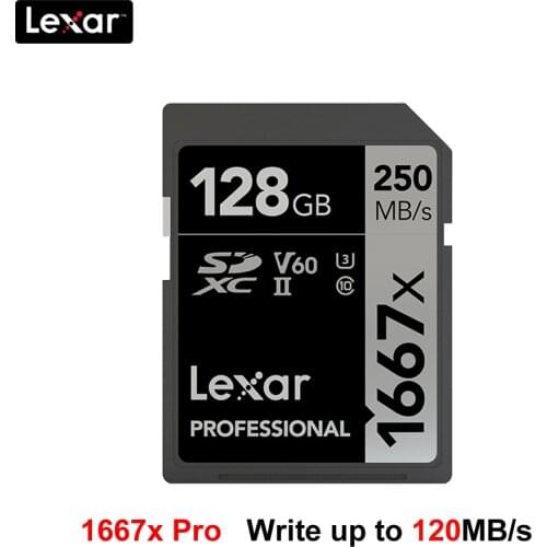 Original Lexar 1667x Pro SD Card up to 250MB/s Flash Memory card 64GB 128GB V60 UHS-II U3 high speed SDXC For 3D 4K HD video