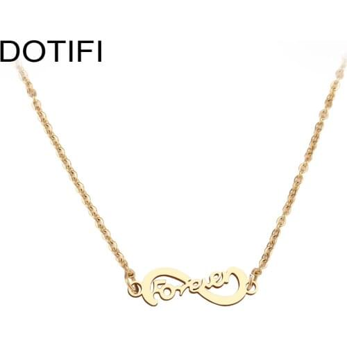 DOTIFI Stainless Steel For Women Eternal Love 8 Words Pendant Necklace Gold and Silver Color Necklace Engagement Jewelry