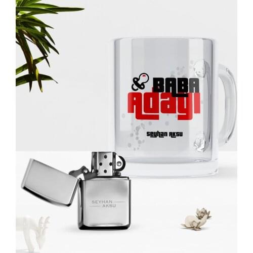 Personalized Dad Nominee Glass Mug Cup Gasoline Metal Lighter Seti-3