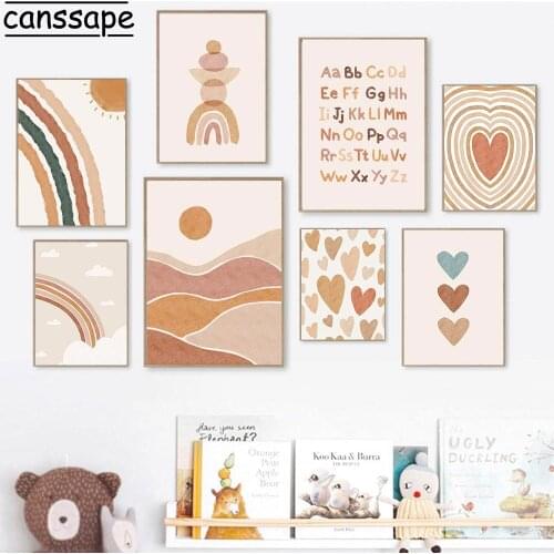 Boho Posters And Prints Rainbow Paintings Alphabet Poster Nordic Canvas Painting Nursery Wall Pictures Kids Room Decoration
