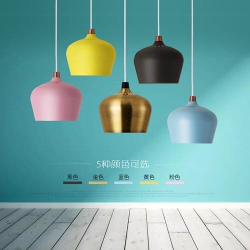 Nordic style bedside chandelier single head Cafe Restaurant light post modern minimalist bar color aluminum pendant lamp