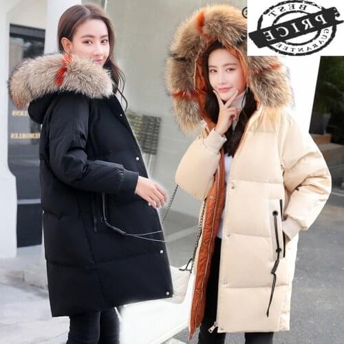 White Duck Winter Down Jacket Women Long Down Coat Female Down Parka Jacket Raccoon Fur Hood Thick Warm Cloth Outwear 230