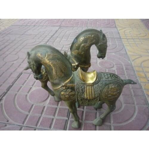 Rare Qing Dynasty (QianLong1736-1792) bronze gilt Horse Statue/ Sculpture,A pair,Carved dragon and phoenix pattern